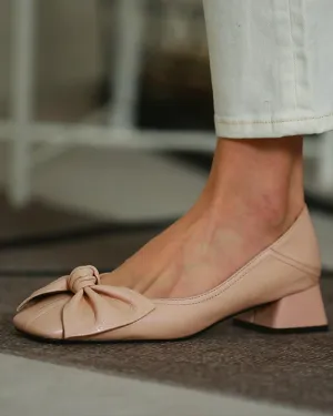 Square Toe Bowknot Front Chunky Heels