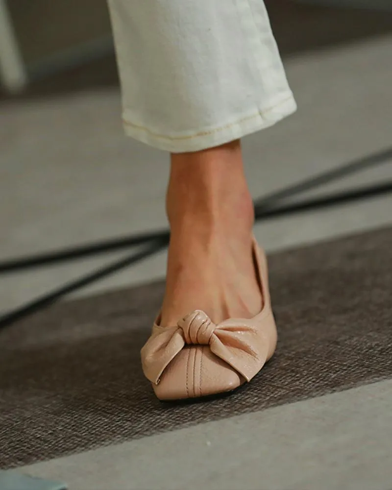 Square Toe Bowknot Front Chunky Heels