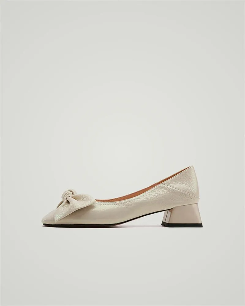Square Toe Bowknot Front Chunky Heels