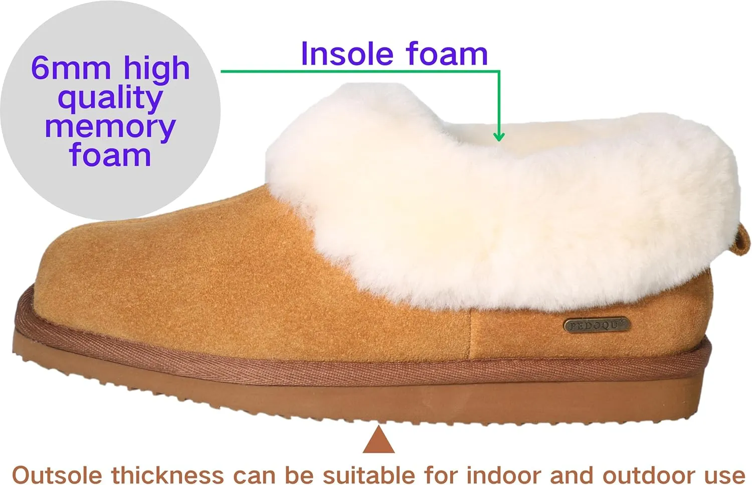 Square Toe Womes Leather Shearling Ankle Bootie EVA Soles Comfortable & Light-Weight Indoor Outdoor House Slipper