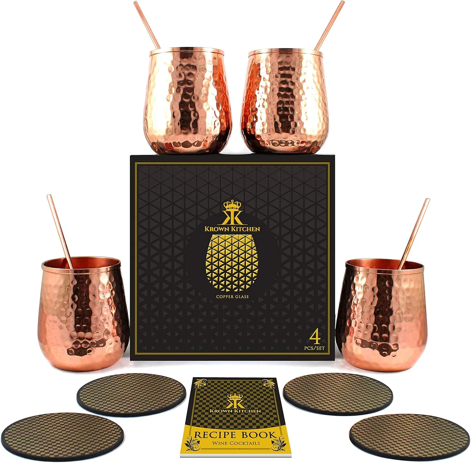 Stemless Copper wine glasses set of 4. Excellent gift set for men and women. Moscow Mule Copper Set of 4 | 16 ounces