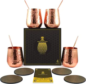 Stemless Copper wine glasses set of 4. Excellent gift set for men and women. Moscow Mule Copper Set of 4 | 16 ounces