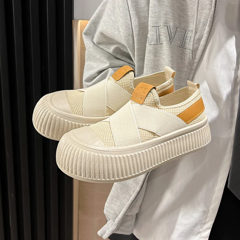 storexq Spring New Women's Casual Shoes Height Increasing Platform Shoes Slip-on Korean Style Women's Shoes Canvas Shoes Sports Breathable Board Shoes