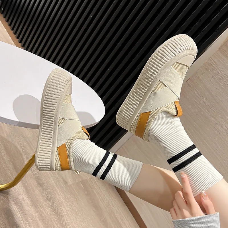 storexq Spring New Women's Casual Shoes Height Increasing Platform Shoes Slip-on Korean Style Women's Shoes Canvas Shoes Sports Breathable Board Shoes