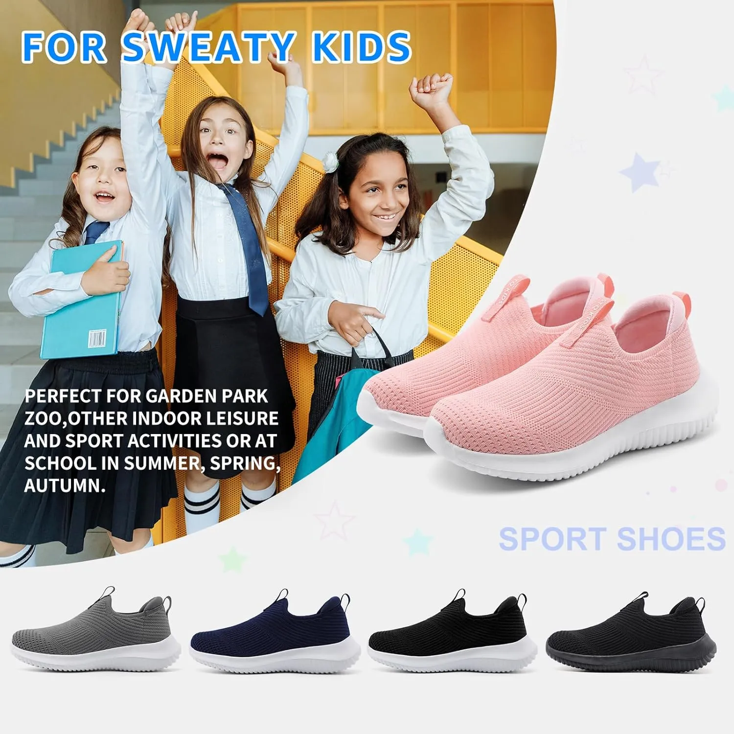 STQ Kids Shoes Girls Boys Lightweight Slip on Walking Sneakers