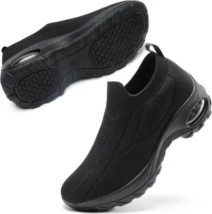 STQ Walking Shoes Women Slip on Sneakers Non Slip Work Air-Cushion Arch Support Tennis Plantar Fasciitis Orthopedic Breathable Mesh Comfortable Ladies Nursing