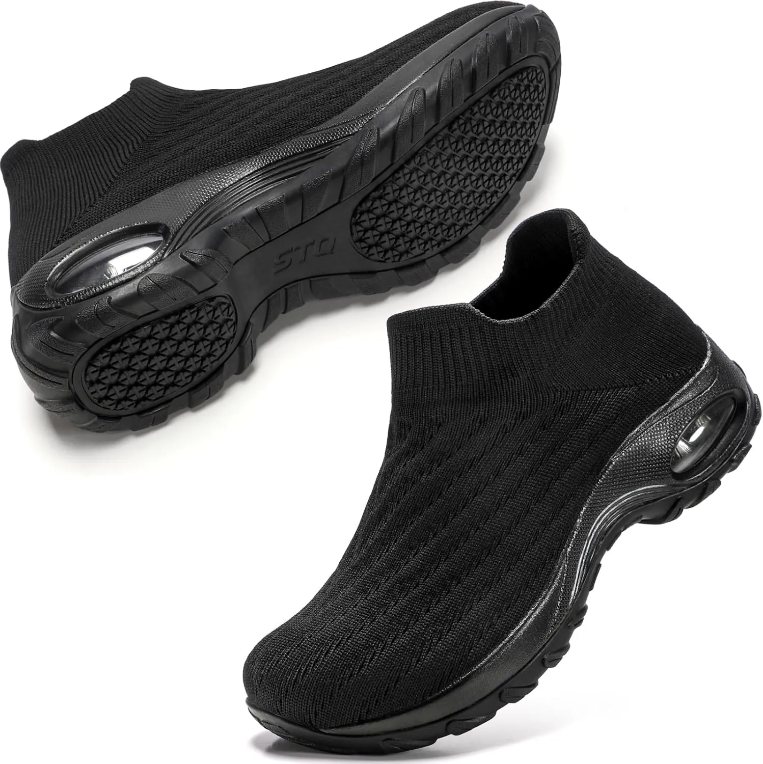 STQ Walking Shoes Women Slip on Sneakers Non Slip Work Air-Cushion Arch Support Tennis Plantar Fasciitis Orthopedic Breathable Mesh Comfortable Ladies Nursing