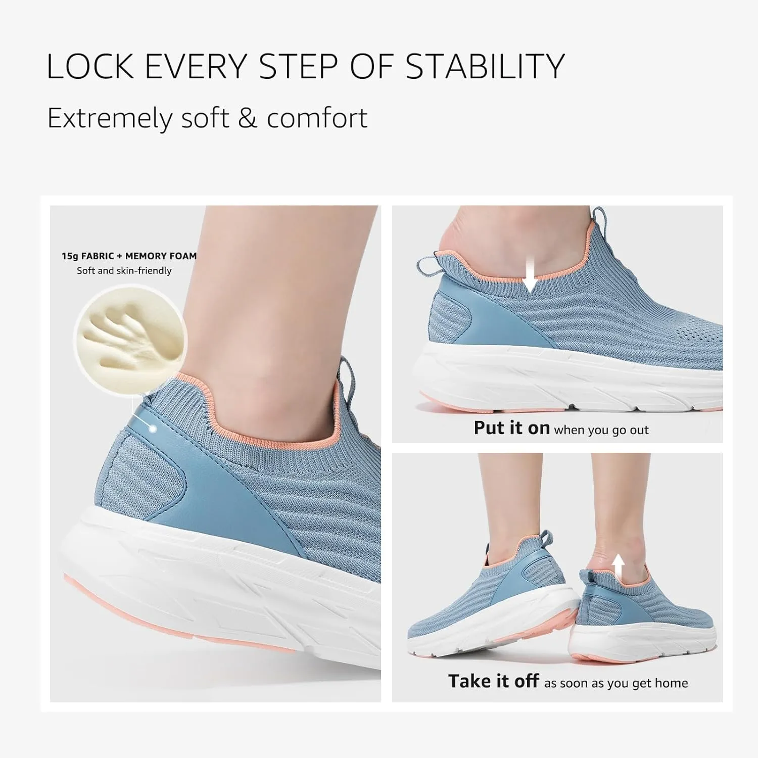 STQ Women's Slip On Walking Tennis Shoes Cushion Comfortable Orthopedic Sneakers Breathable Non-Slip Athletic Gym Workout Shoe