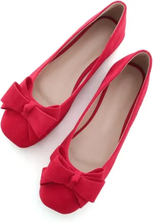 Stunner Women's Casual Flats Square Toe Bowknot Ballet Flats Comfortable Slip On Wedding Dress Shoes