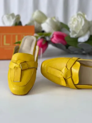 Stylish and Unique Pure Leather Mule Flat in Yellow