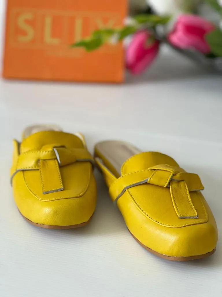 Stylish and Unique Pure Leather Mule Flat in Yellow