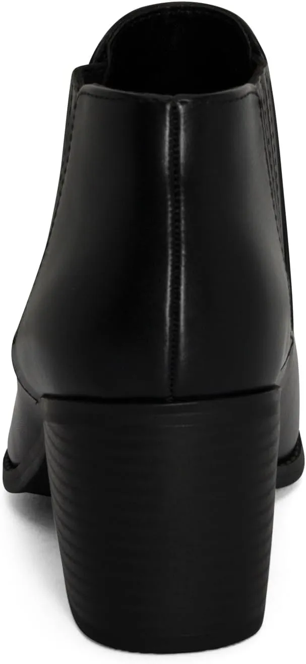 STYLISH S JESSIE ~ Womens Low Stacked Heel Pointed Toe Textured Gore Chelsea Ankle Booties