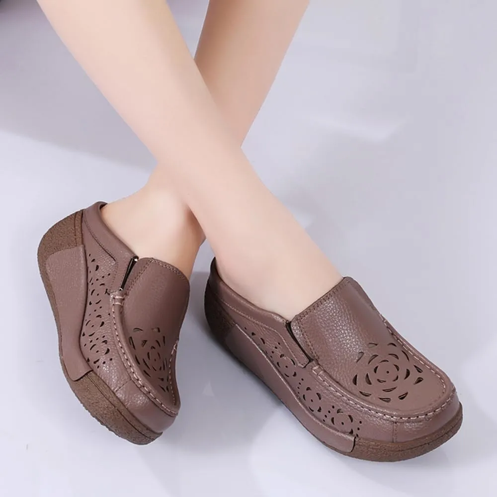 Succttssful Women's Closed Toe Mules Sandals for Walking: Backless Flats Loafers for Office - Casual Leather Mules for Girls