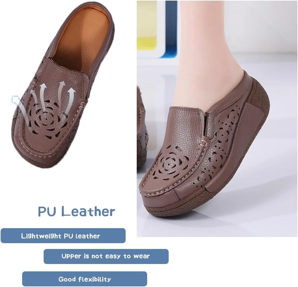 Succttssful Women's Closed Toe Mules Sandals for Walking: Backless Flats Loafers for Office - Casual Leather Mules for Girls
