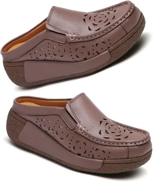 Succttssful Women's Closed Toe Mules Sandals for Walking: Backless Flats Loafers for Office - Casual Leather Mules for Girls