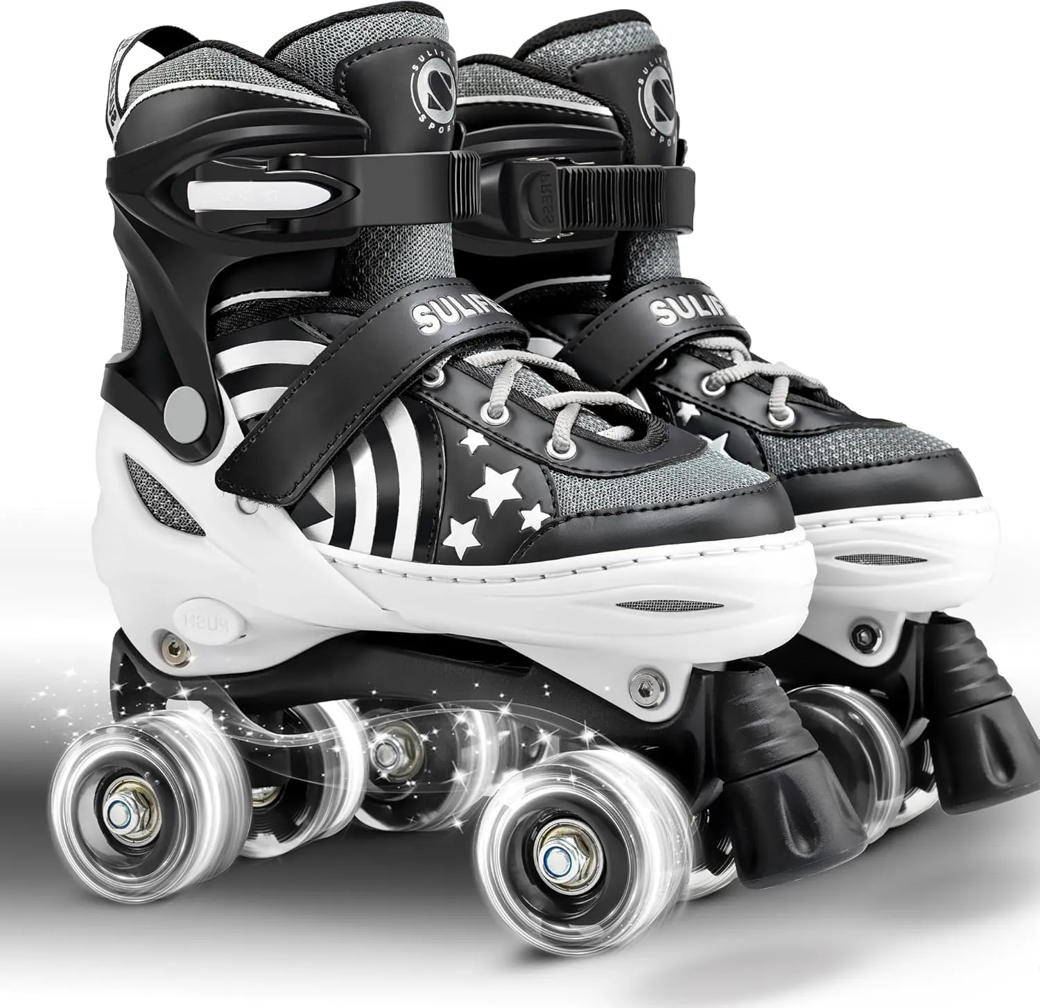 SULIFEEL Rainbow Unicorn 4 Size Adjustable Light up Roller Skates for Girls Boys for Kids