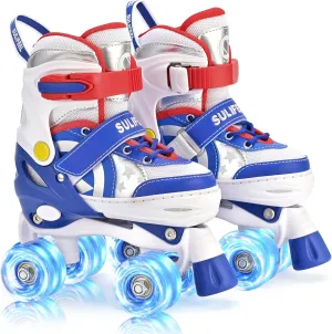 SULIFEEL Rainbow Unicorn 4 Size Adjustable Light up Roller Skates for Girls Boys for Kids