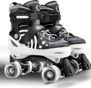 SULIFEEL Rainbow Unicorn 4 Size Adjustable Light up Roller Skates for Girls Boys for Kids