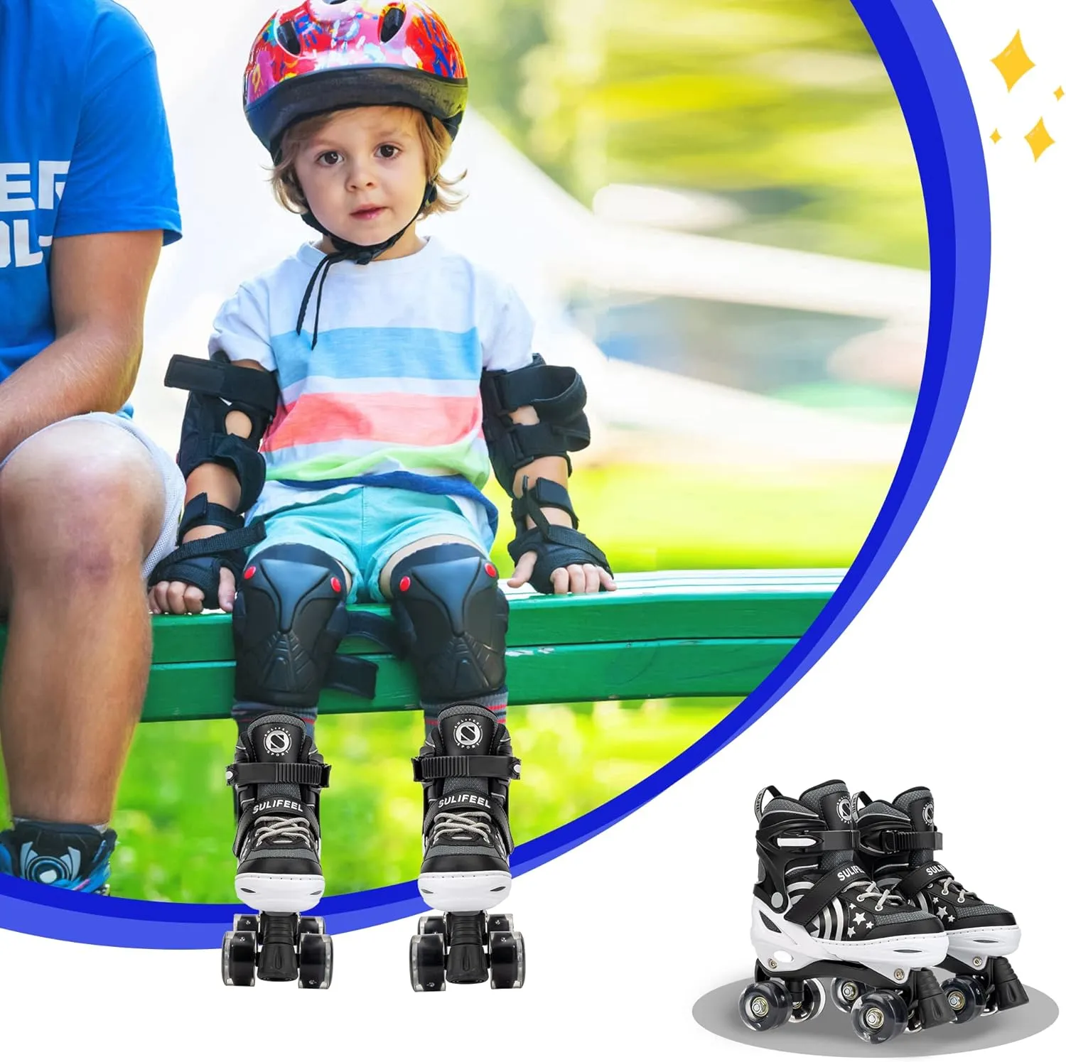 SULIFEEL Rainbow Unicorn 4 Size Adjustable Light up Roller Skates for Girls Boys for Kids
