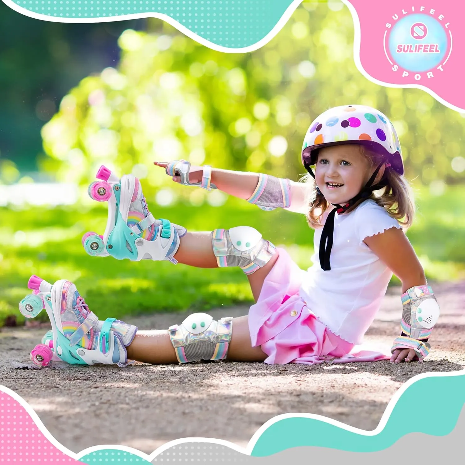 SULIFEEL Rainbow Unicorn 4 Size Adjustable Light up Roller Skates for Girls Boys for Kids