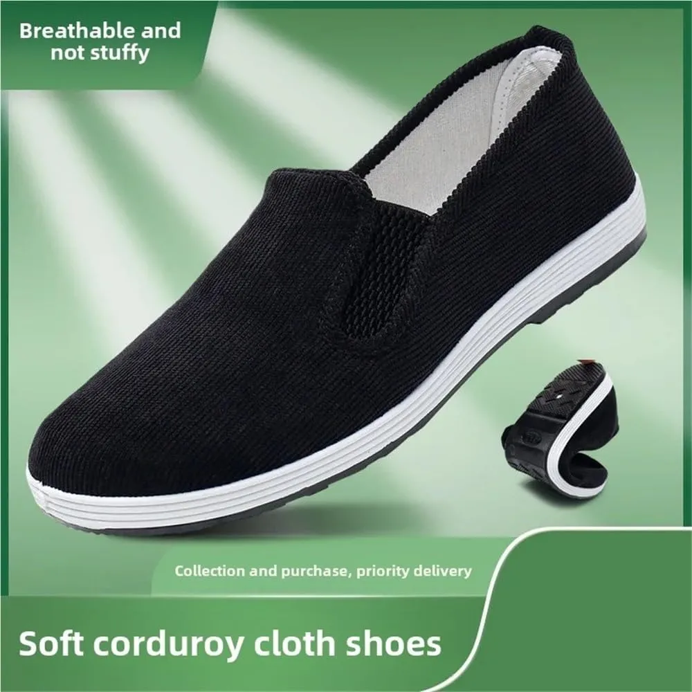 Summer Beijing Cloth Shoes Men's Corduroy Casual Slip-On Work Shoes Breathable Lazy Casual Rubber