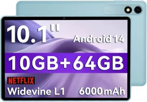 Tablet 10 Inch Android 14 Tablet, 10GB RAM 64GB ROM, 1TB Expansion, Octa-core, 800x1280 Resolution, 6000mAh, 5MP   8MP Dual Camera, 5G/2.4G WiFi, Bluetooth 5.0, GPS (Blue)