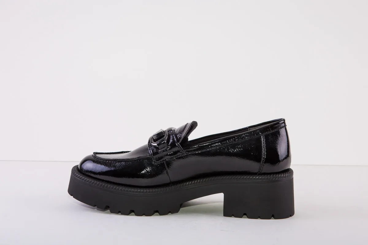 TAMARIS 24714-018  CHUNKY LOW HEEL  - BLACK PATENT