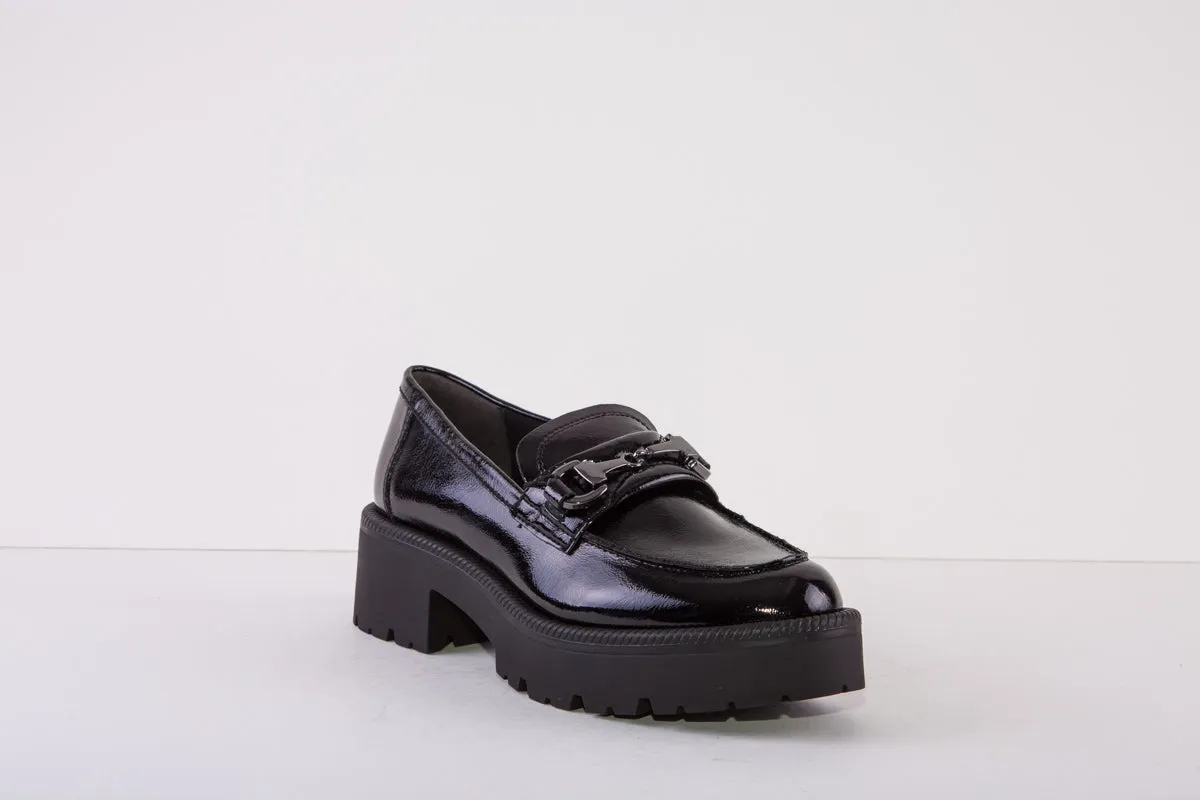 TAMARIS 24714-018  CHUNKY LOW HEEL  - BLACK PATENT