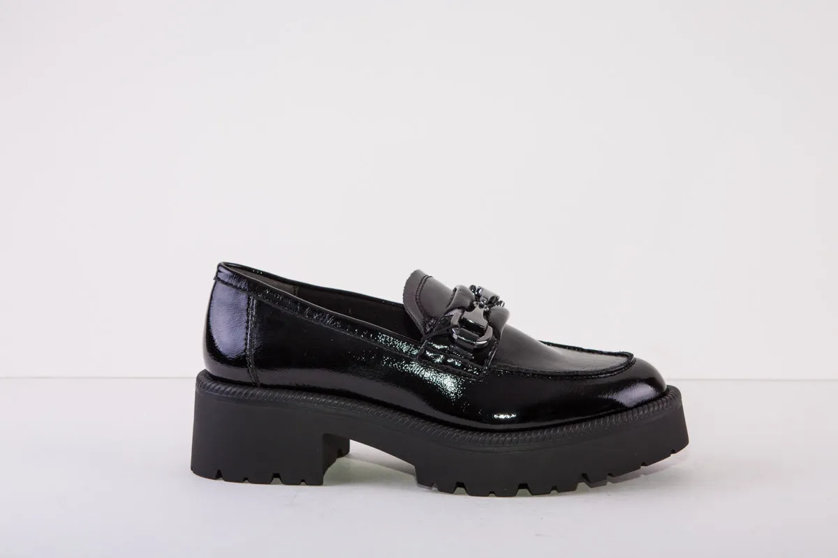 TAMARIS 24714-018  CHUNKY LOW HEEL  - BLACK PATENT