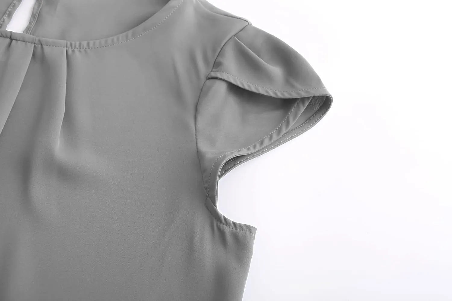 TASAMO Women's Casual Round Neck Basic Pleated Top Cap Sleeve Curved Keyhole Back Chiffon Blouse