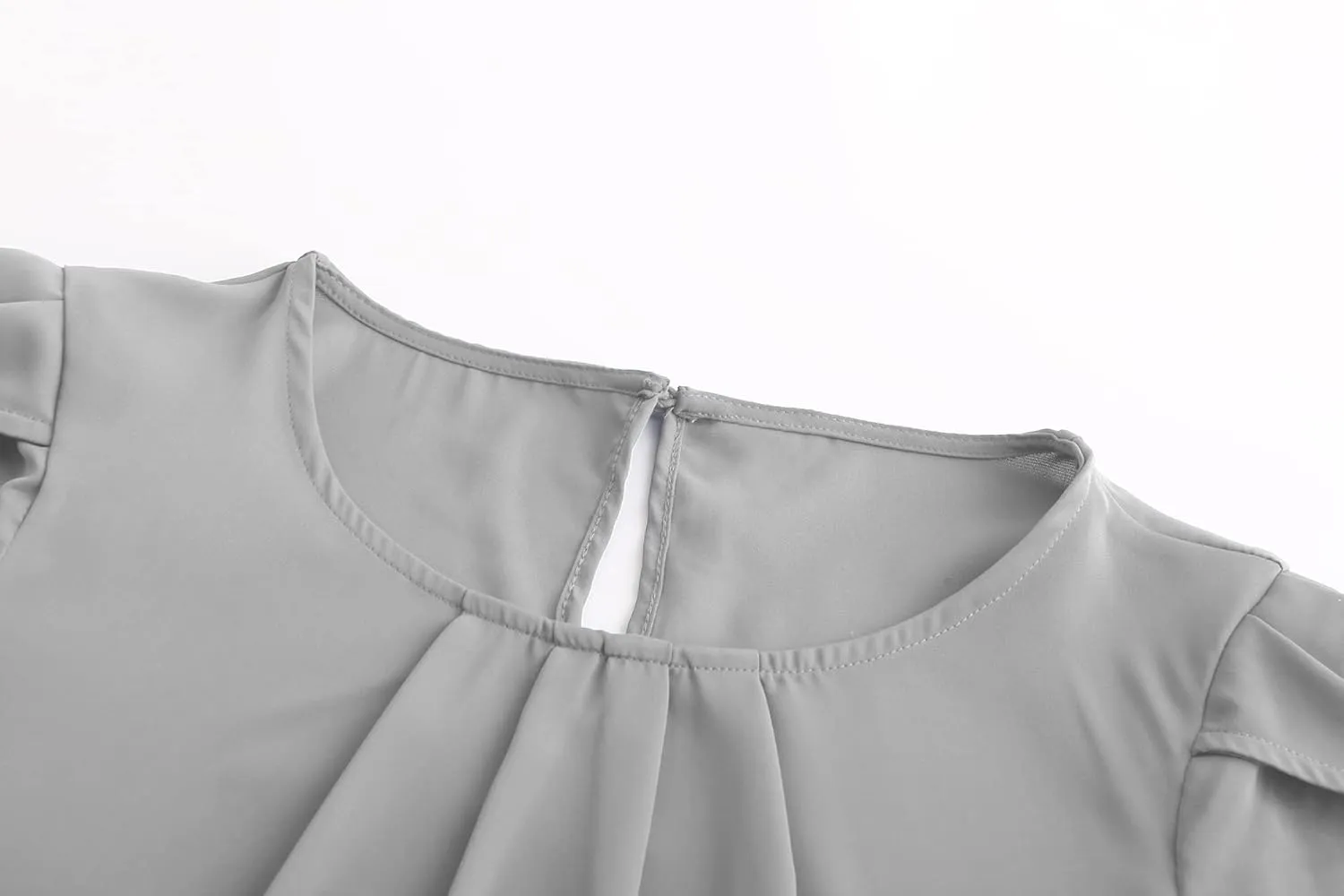 TASAMO Women's Casual Round Neck Basic Pleated Top Cap Sleeve Curved Keyhole Back Chiffon Blouse