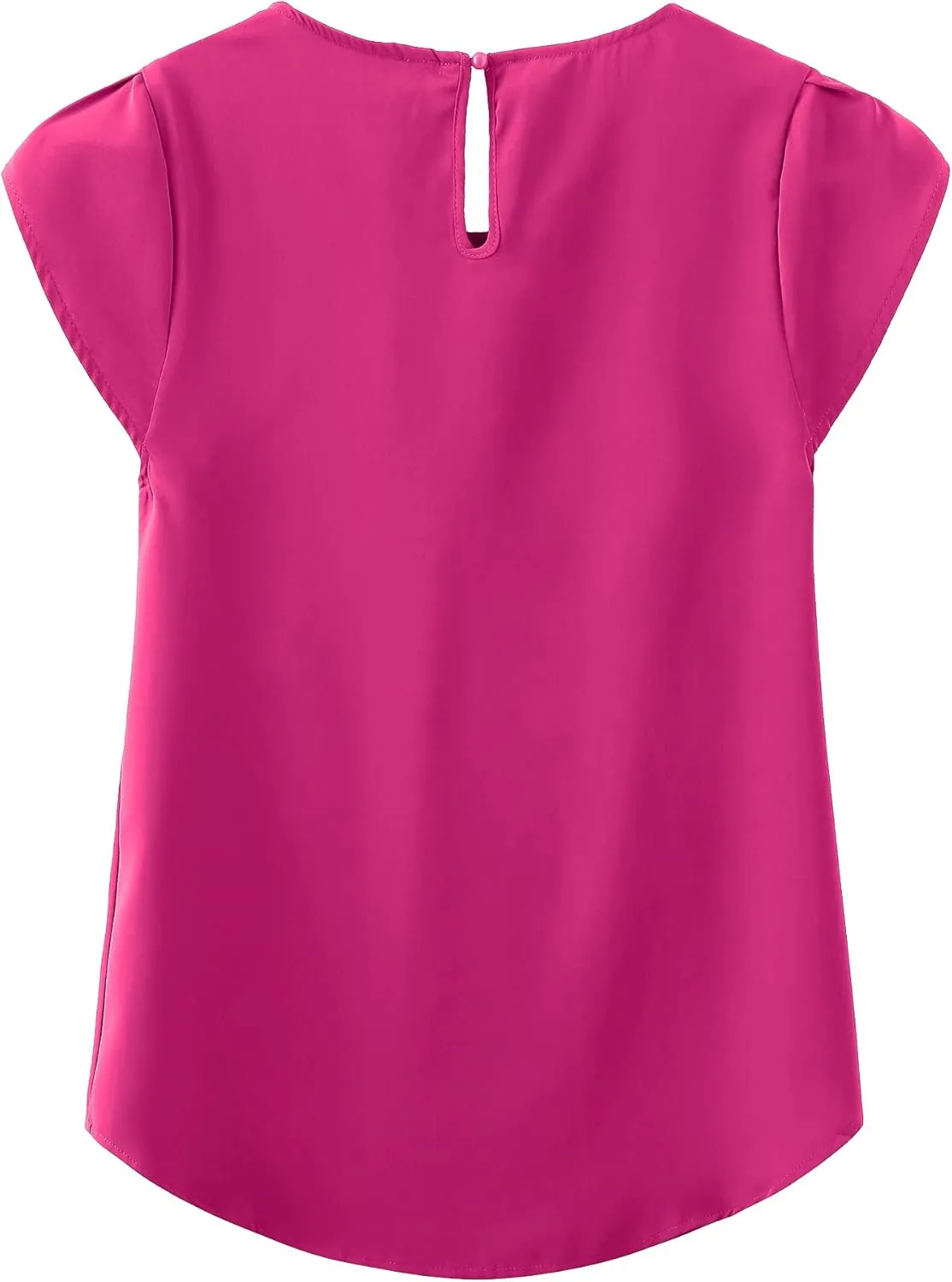 TASAMO Women's Casual Round Neck Basic Pleated Top Cap Sleeve Curved Keyhole Back Chiffon Blouse