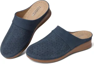 TEMOFON Womens Clogs Slip on Mules: Closed Toe Sandals Women - Summer Wedge Comfortable Shoes