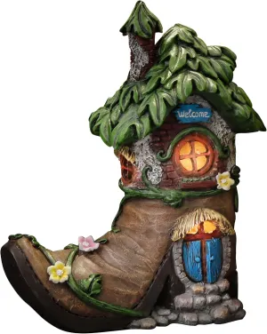 TERESA'S COLLECTIONS Boot Fairy House Garden Statues with Solar Outdoor Light for Garden Decor, Resin Fairy Garden Accessories Outdoor, Home Decorations Lawn Ornaments Yard Decor Gifts for Mom, 6"