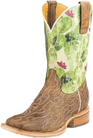 Tin Haul Women's Cacstitch Western Boot Broad Square Toe - 14-021-0007-1370 Ta