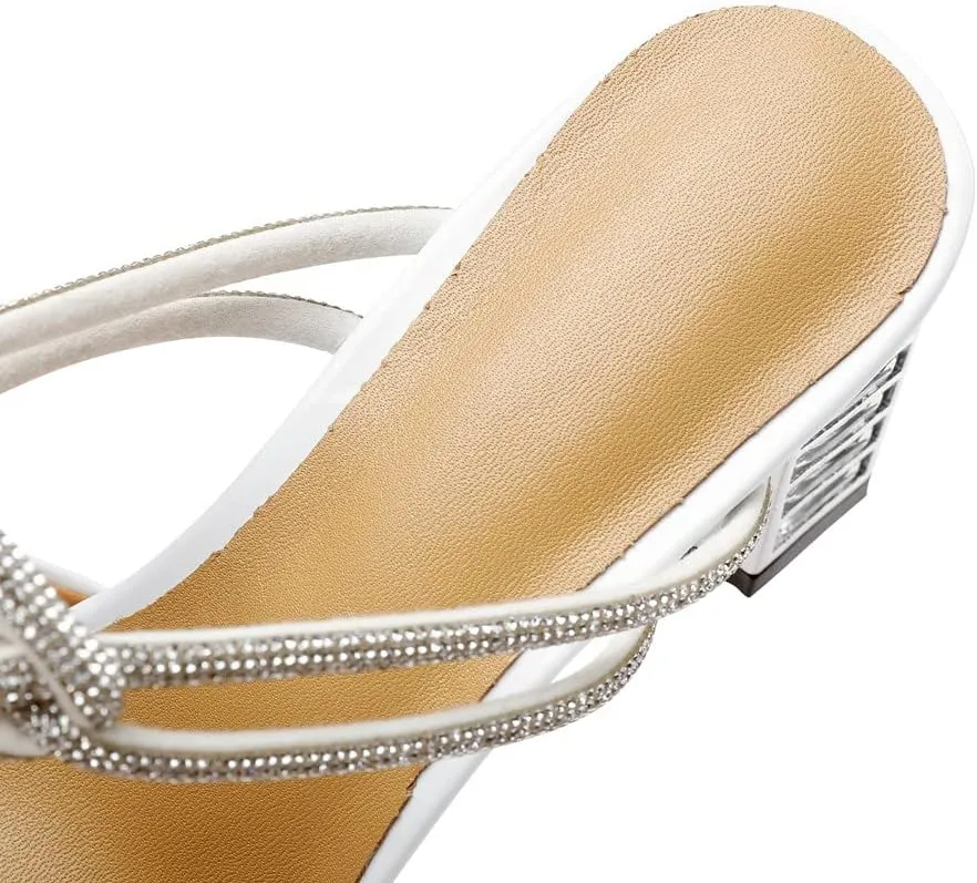 TinaCus Pointed Toe Patent Leather Handmade Rhinestones Knot Chunky Heels Women's Chic Slippers