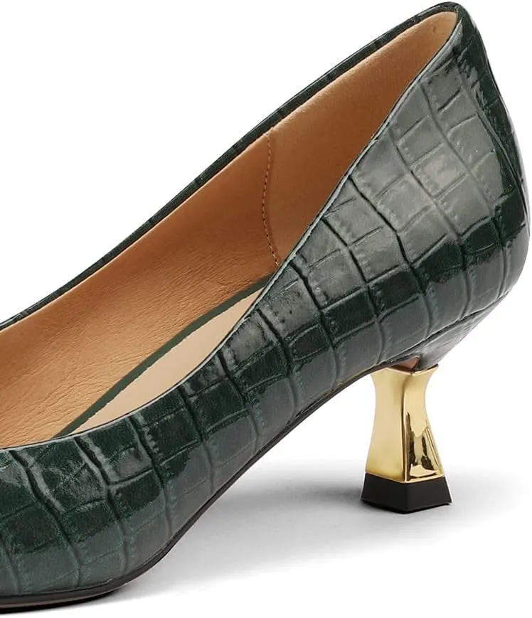 TinaCus Women's Cap Toe Plaid Patent Leather Handmade Kitten Heel Slip On Chic Pumps Shoes