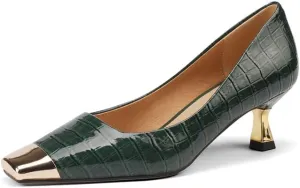 TinaCus Women's Cap Toe Plaid Patent Leather Handmade Kitten Heel Slip On Chic Pumps Shoes