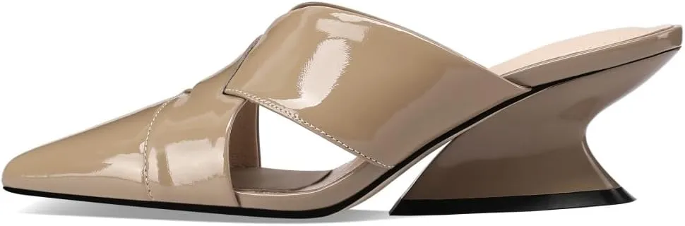 TinaCus Women's Pointed Toe Glossy Patent Leather Handmade Mid Heels Chic Sandal Slippers