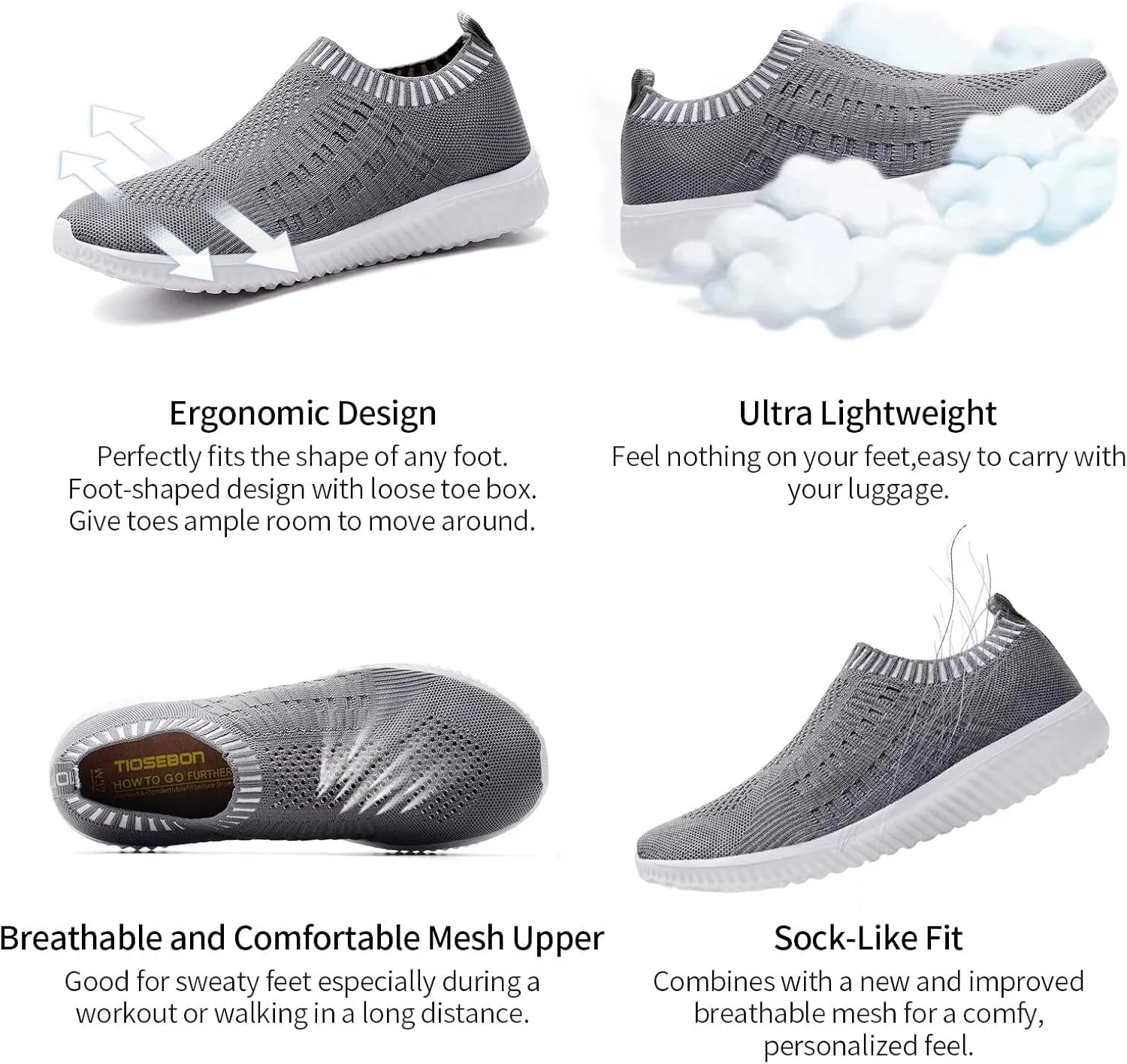 TIOSEBON Women's Athletic Walking Shoes Slip On Casual Mesh-Comfortable Tennis Workout Sneakers