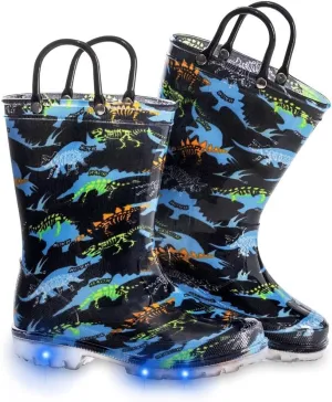 Toddler Kids Rain Boots Boys Girls Light Up Waterproof Boot with Handles