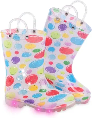 Toddler Kids Rain Boots Boys Girls Light Up Waterproof Boot with Handles