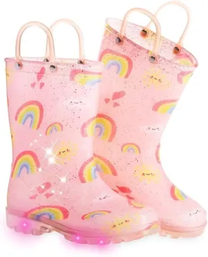 Toddler Kids Rain Boots Boys Girls Light Up Waterproof Boot with Handles