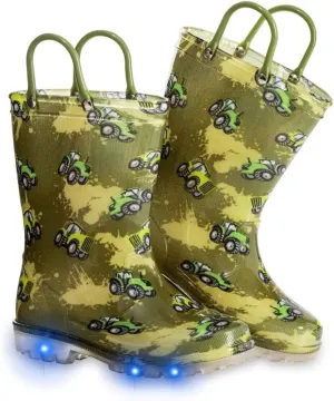 Toddler Kids Rain Boots Boys Girls Light Up Waterproof Boot with Handles
