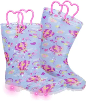Toddler Kids Rain Boots Boys Girls Light Up Waterproof Boot with Handles