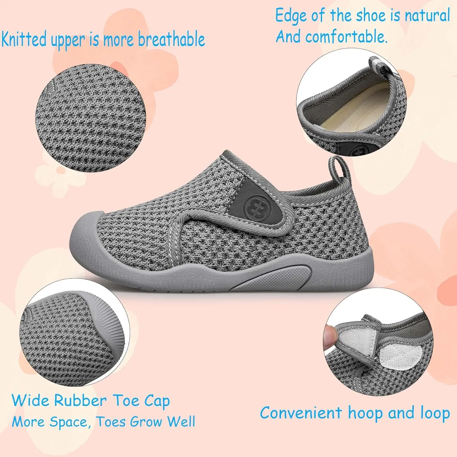 Toddler Tennis Shoes Boys Girls Lightweight Breathable Barefoot Shoes Wide Kids Slip On Sneakers