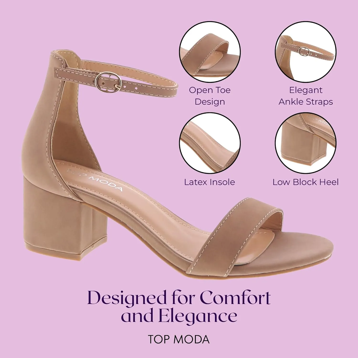 TOP Moda Darcie-1 Ankle Strap Dressy High Heel Sandal, Non-slip Sole, For Wedding, Party, Prom, Evening Wear, or Any Occasion, Sleek Style Block Heel Sandals