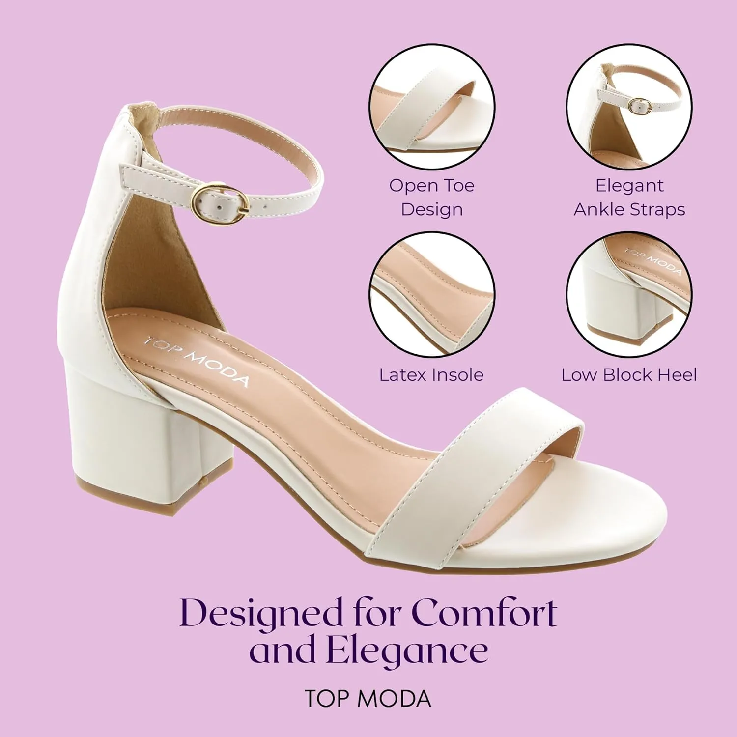 TOP Moda Darcie-1 Ankle Strap Dressy High Heel Sandal, Non-slip Sole, For Wedding, Party, Prom, Evening Wear, or Any Occasion, Sleek Style Block Heel Sandals