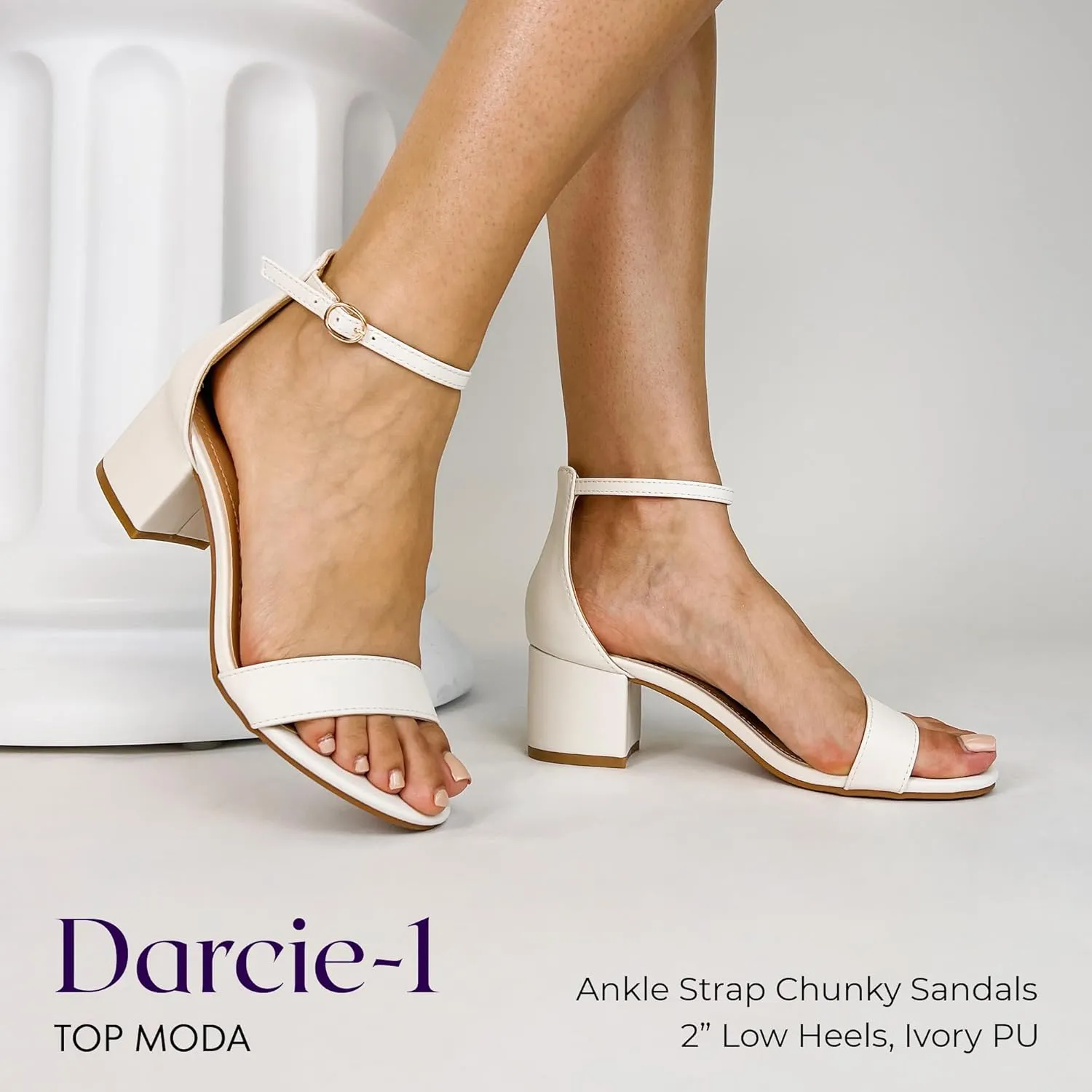 TOP Moda Darcie-1 Ankle Strap Dressy High Heel Sandal, Non-slip Sole, For Wedding, Party, Prom, Evening Wear, or Any Occasion, Sleek Style Block Heel Sandals