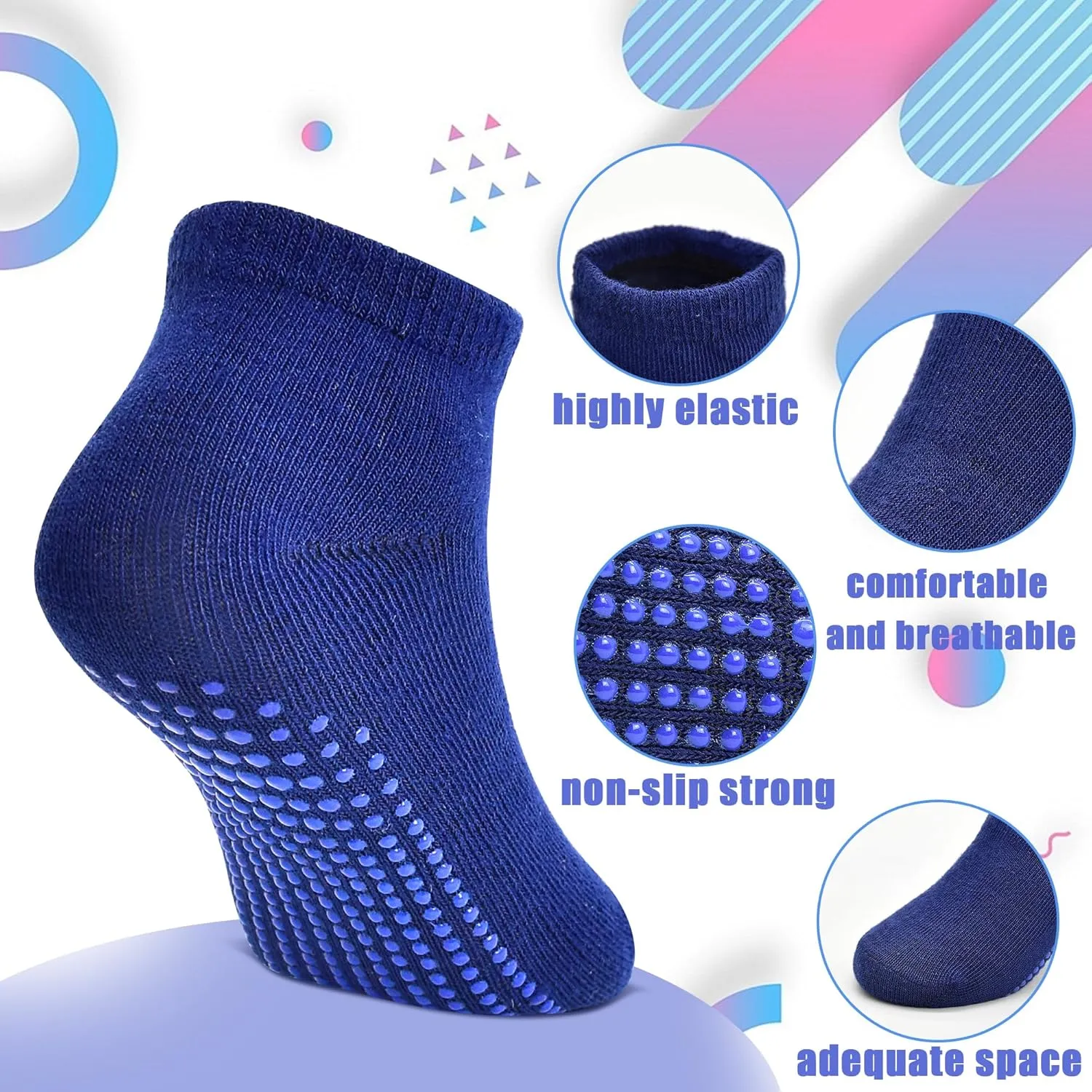 Tphon Toddler Baby Non Slip Socks, Anti Skid Socks for 0-7 Years Kids Boys Girls for Crawling Walking 12 Pairs